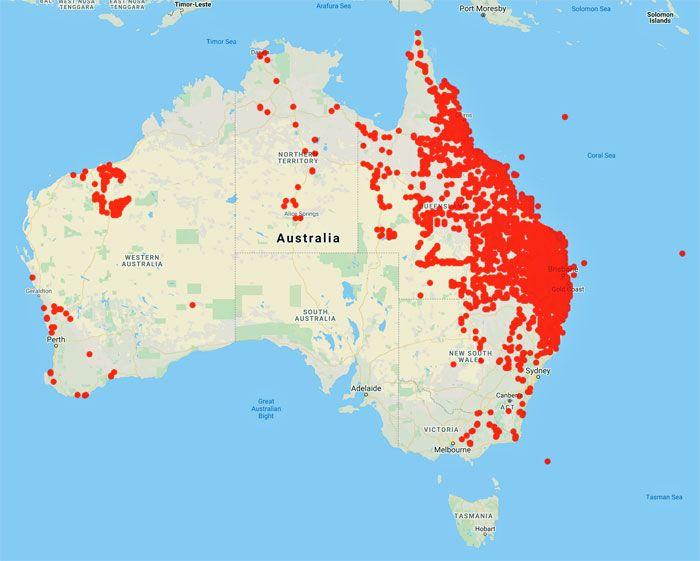 collecting locality map for 'Bean, A.R.'