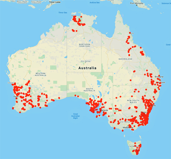 collecting locality map for 'Briggs, J.D.'