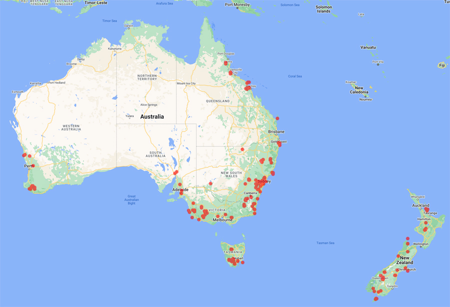 collecting locality map for 'Downing, A.J.'