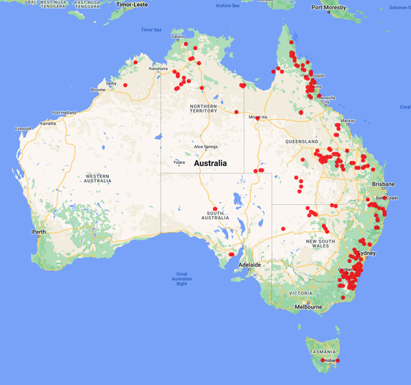 collecting locality map for 'Kleinig, D.A.'