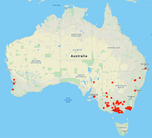 collecting locality map for 'Pescott, E.E.'