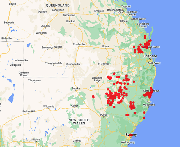 collecting locality map for 'Swain, E.H.F.'