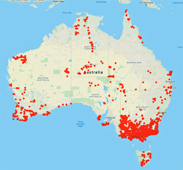 collecting locality map for 'Walsh, N.G.'